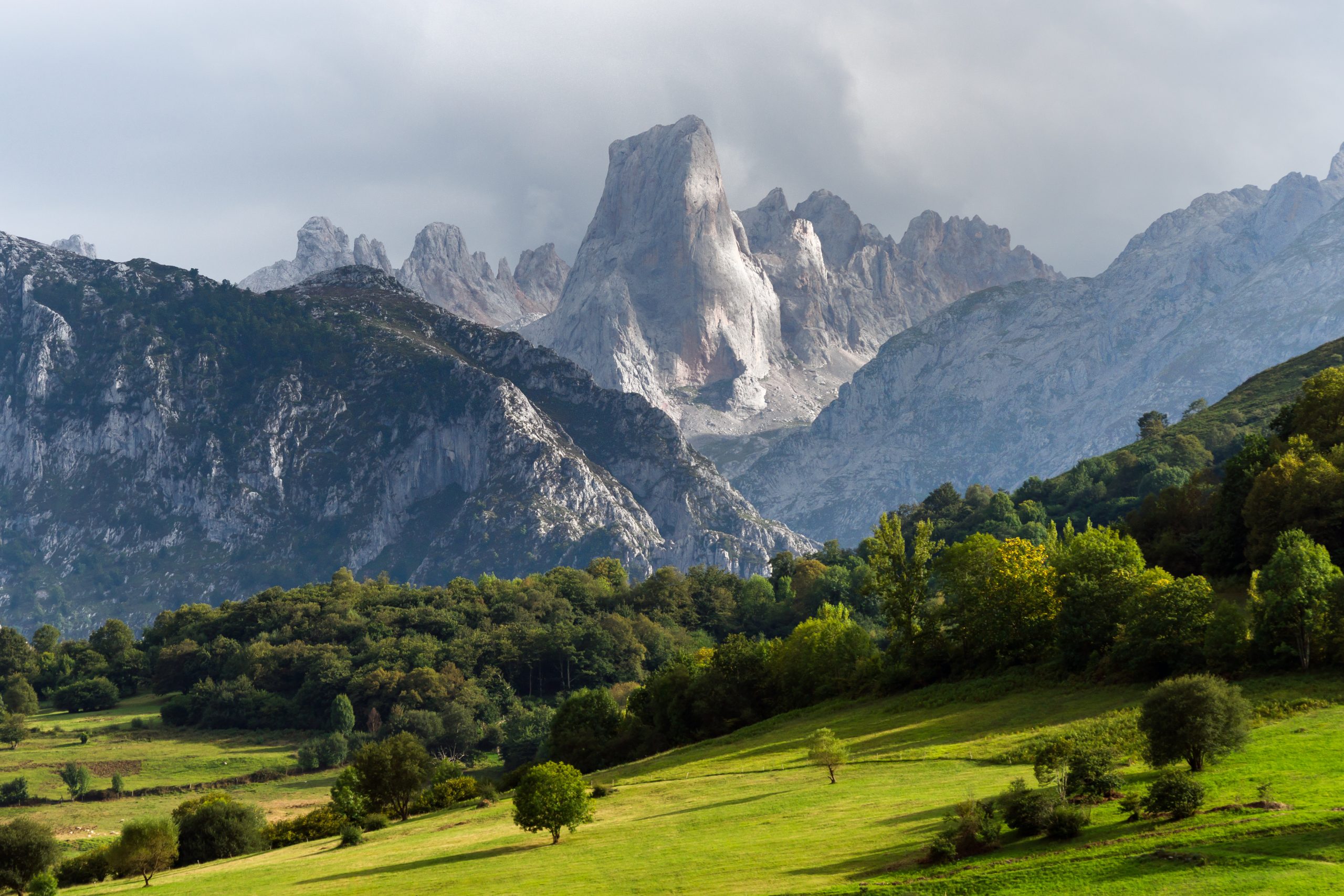 Naranjo de Bulnes (Picu Urriellu) nad zelenými loukami